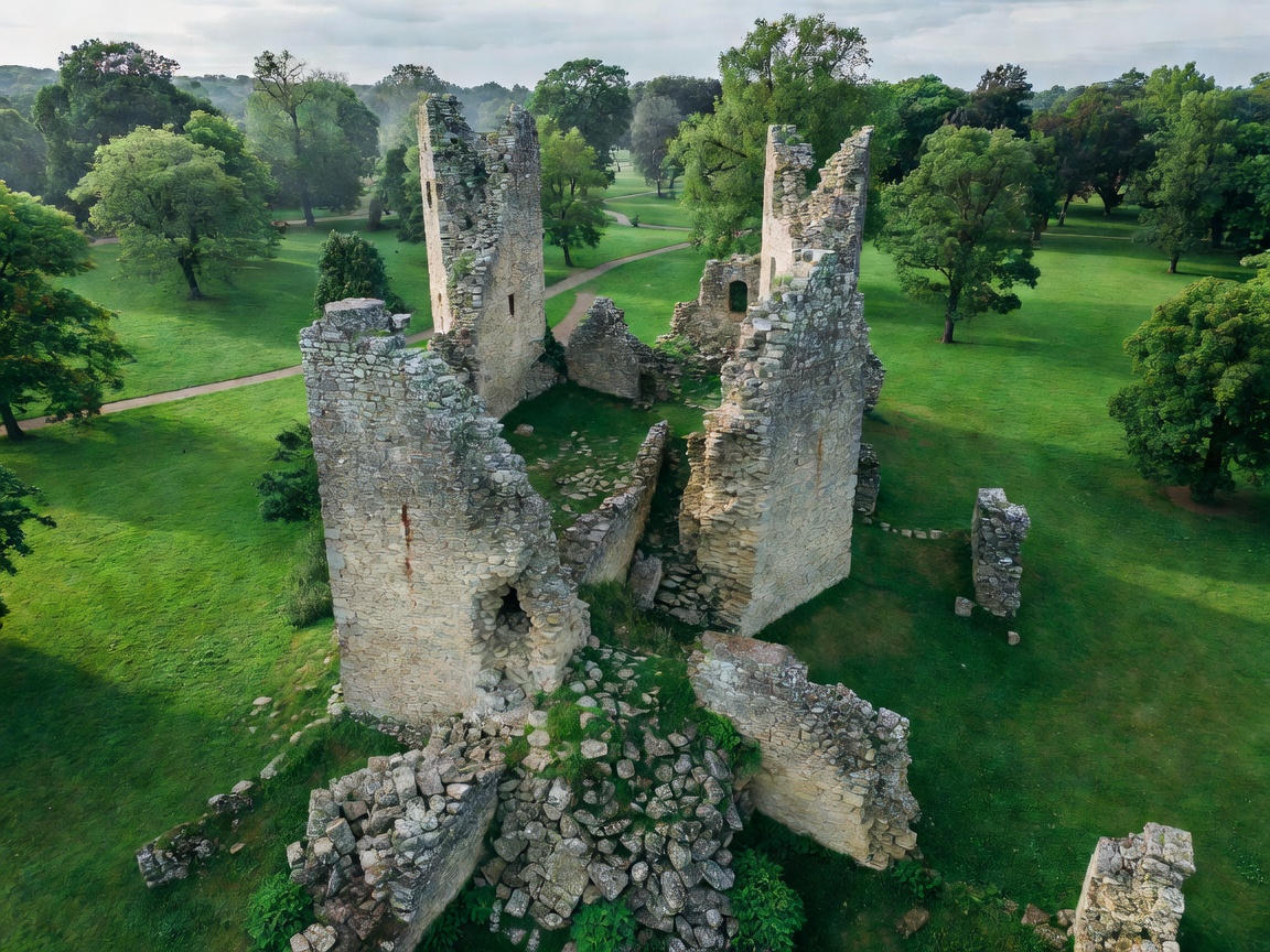 Historic medieval stone castle tower in Cesis surrounded by ancient greenery