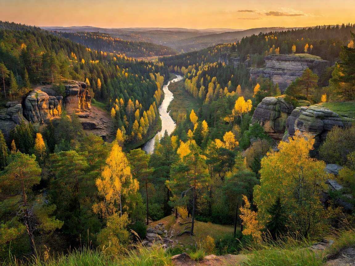 Dense lush green forest canopy of Gauja National Park in Sigulda