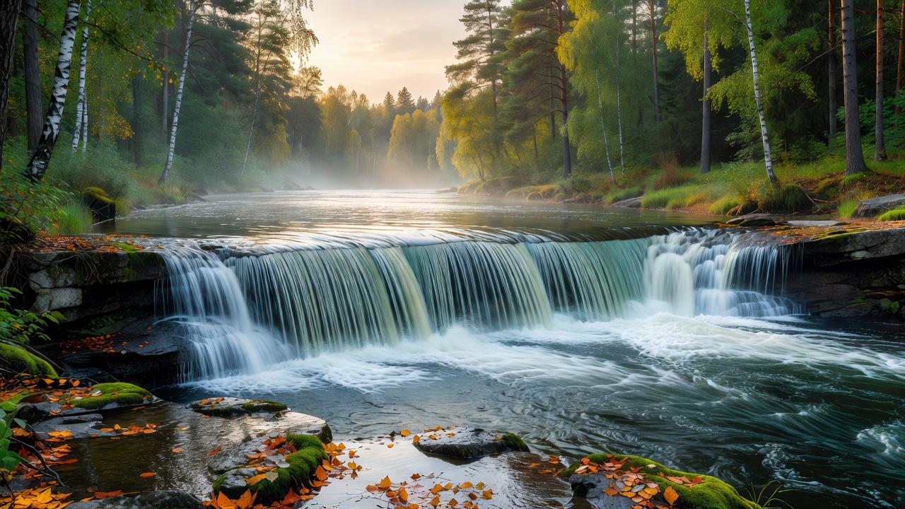 Ventas Rumba waterfall cascading peacefully in Kuldiga Kurzeme Latvia